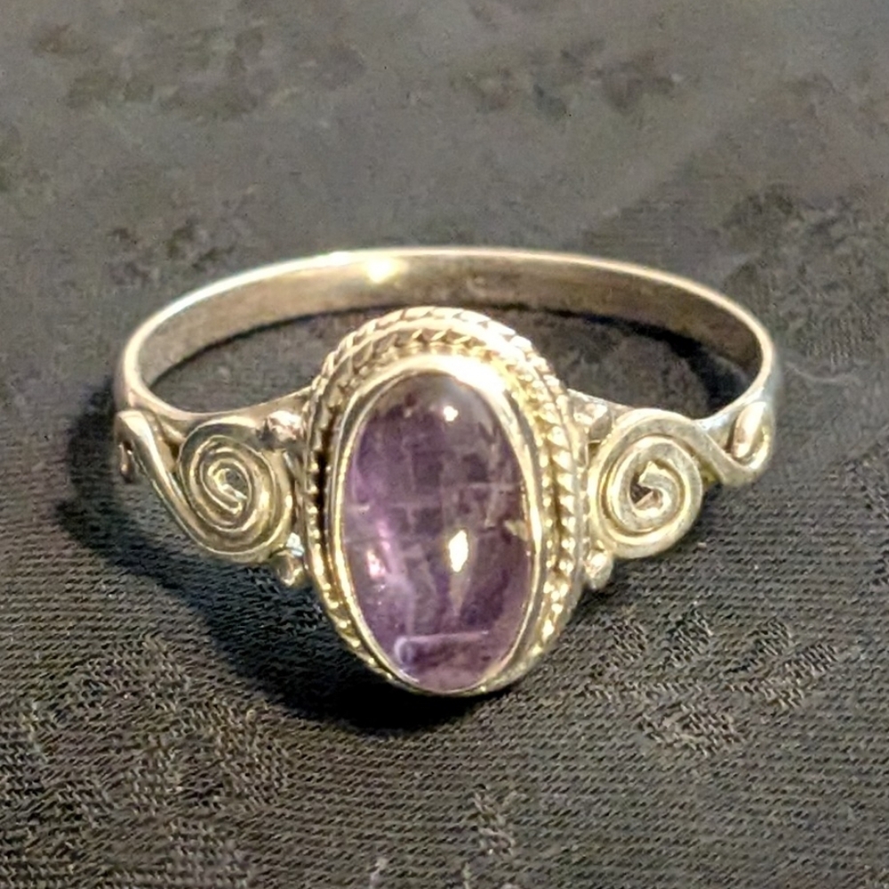 Unique Artisan Genuine Amethyst Ring Solid 925 Sterling Silver Ring Size 10